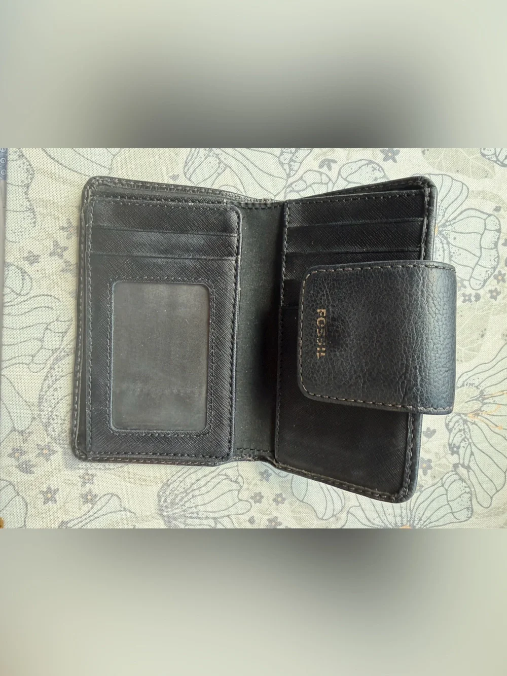 Fossil Navy Blue Leather Tab Wallet Zip Coin Pocket Card Organizer